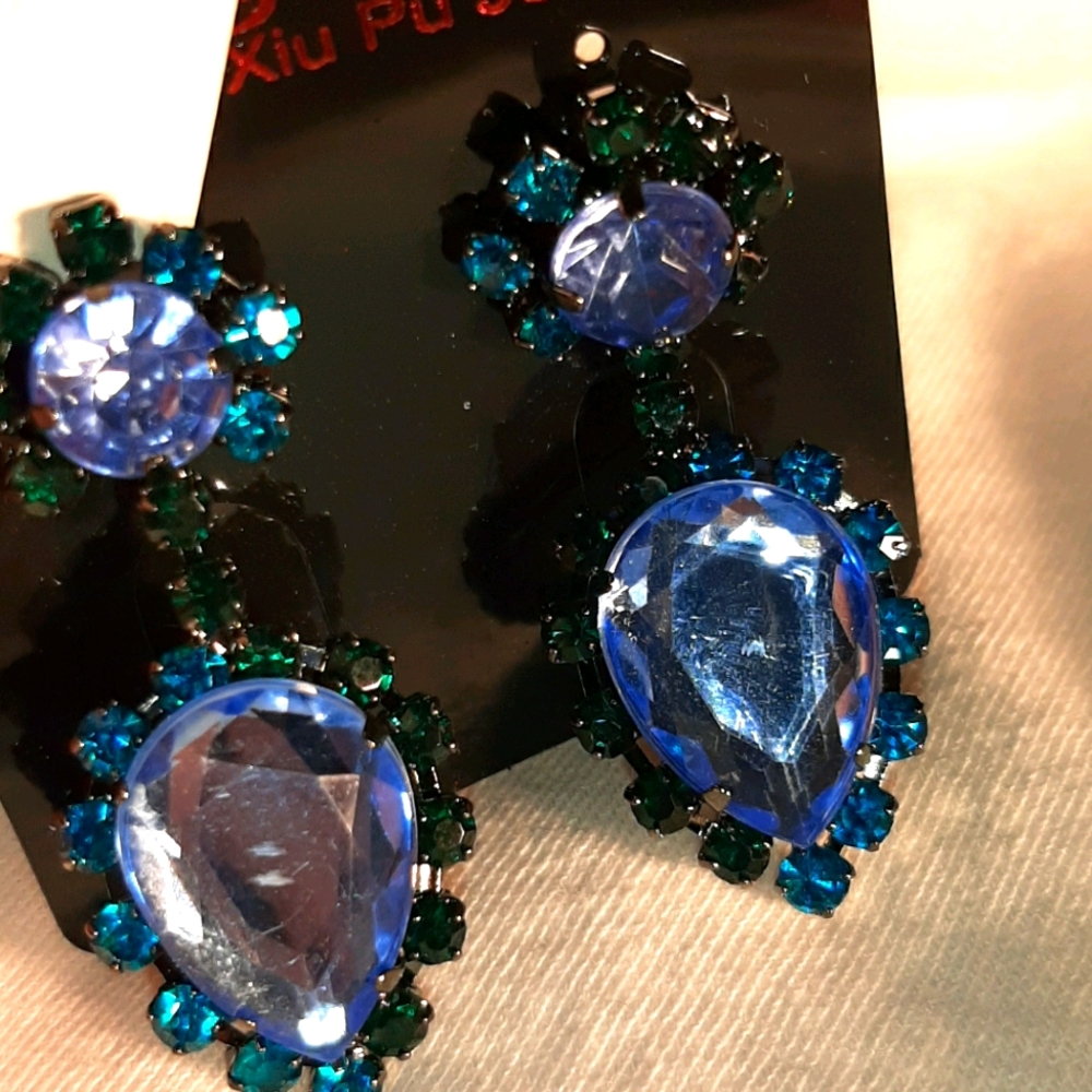 BLUE, GREEN, BLACK DROP DANGLE EARRINGS